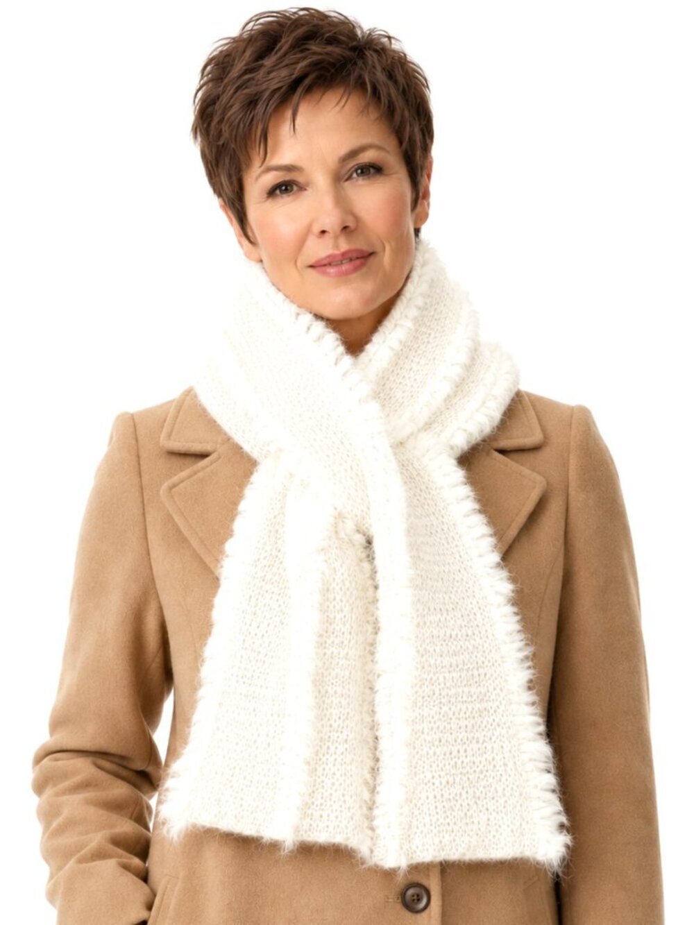 Vintage Shanghai Story Cream Fur Trim Oblong Silk Scarf NWT